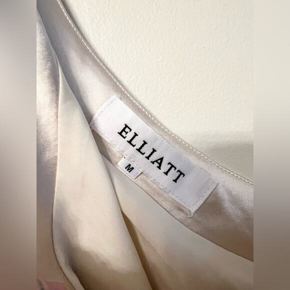 ELLIATT Cinda Satin Midi Dress in Pearl one shoulder puff sleeve bridal revolve - Picture 8 of 16